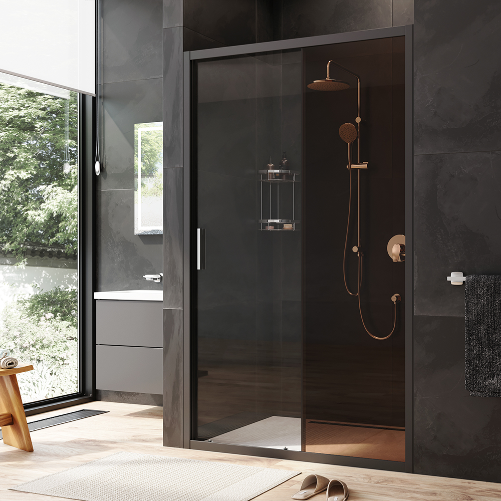 W90G-120-1-195BBr Solo Дверь душевая 120х195 стекло бронзовое профиль черный матовый AM.PM Gem