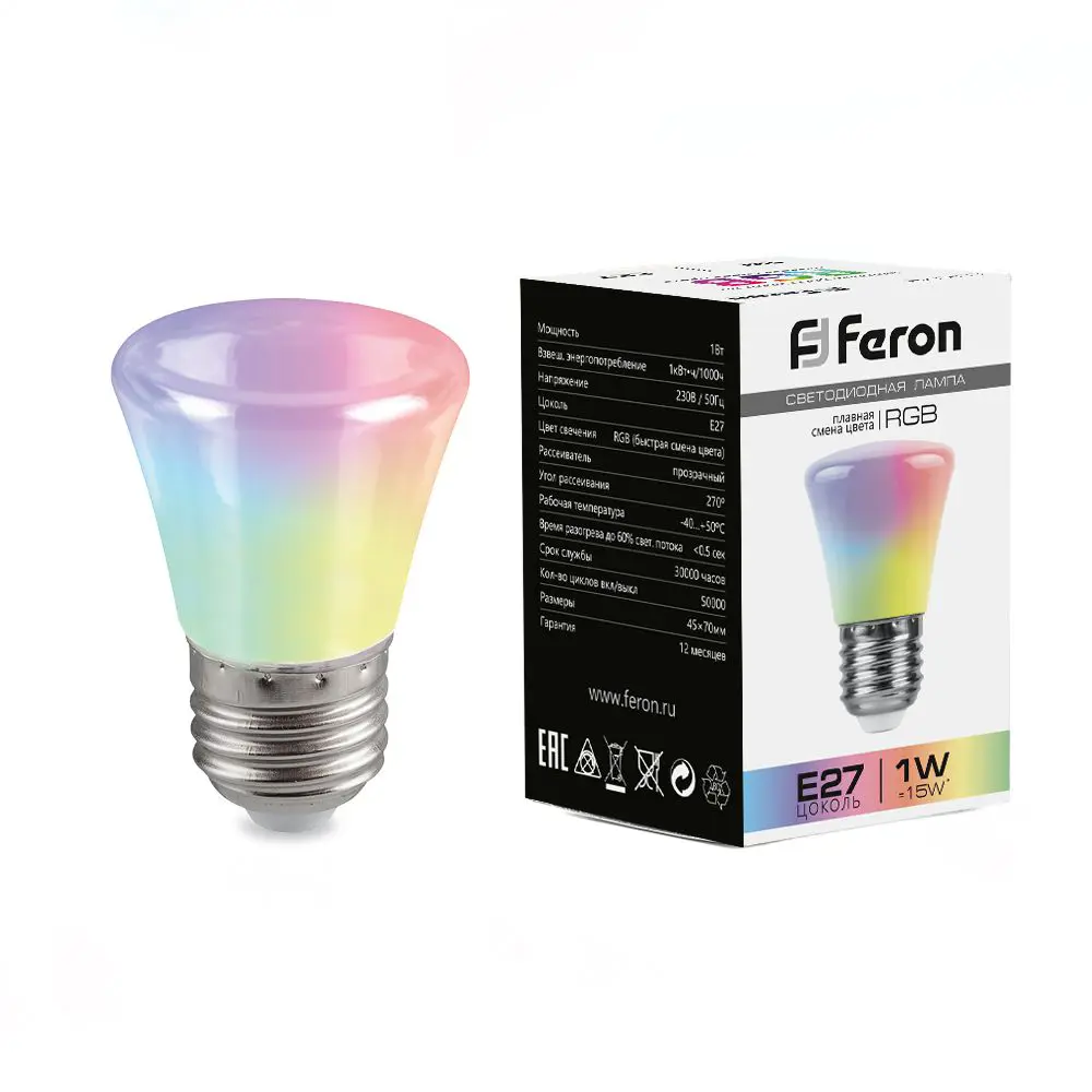 Лампа светодиодная Feron E27 LB-372 220 В 1 Вт колокольчик регулируемый цвет света RGB 85499844 STLM-2078134  - Вид №1