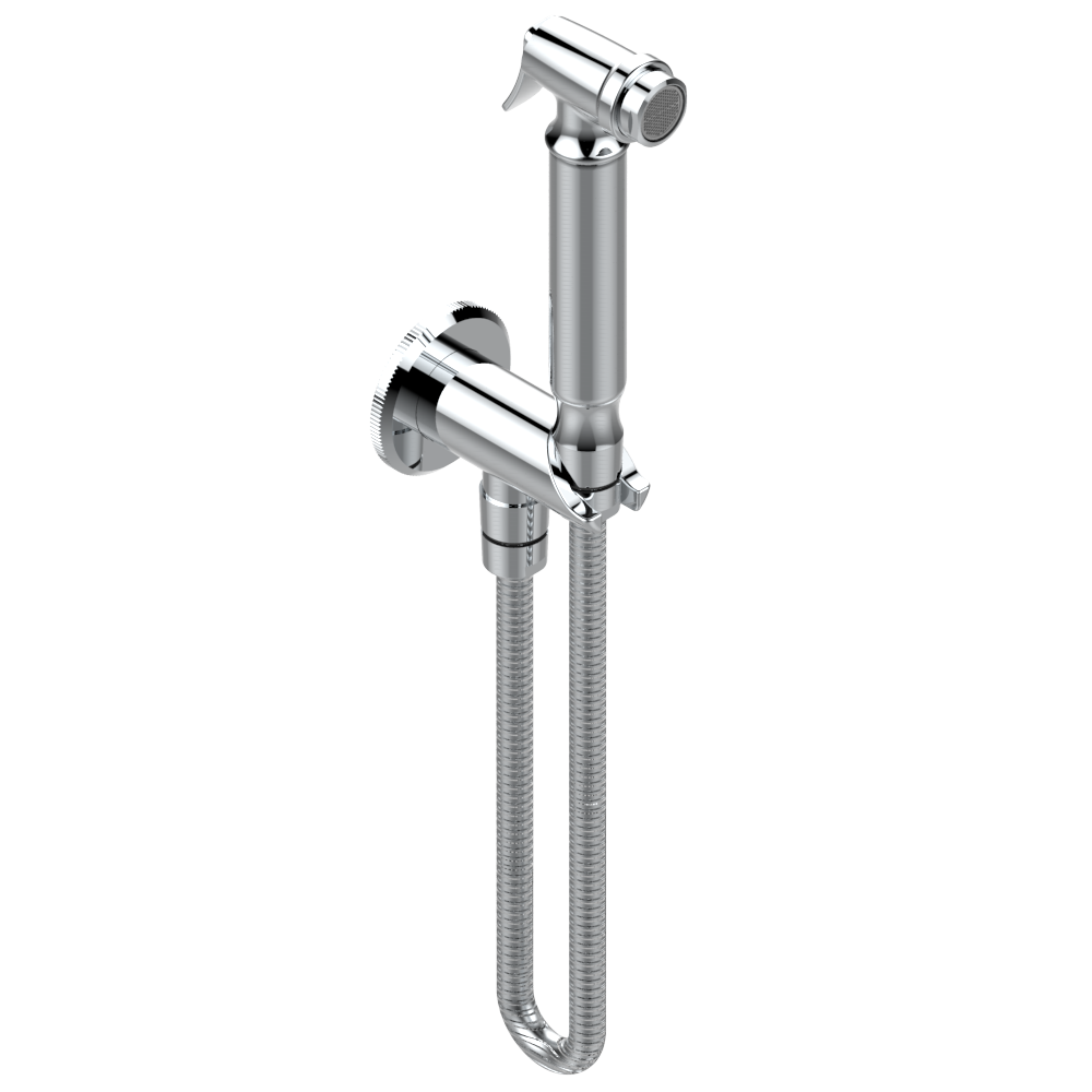 A58-5840/9 Комплект для гигиенического душа: лейка с клапаном, усиленный шланг 1,25м и вывод для шланга со встроенным защитным остановом Thg-paris Tradition с рукоятками Хром A58 5840/9 A02 CAT.A