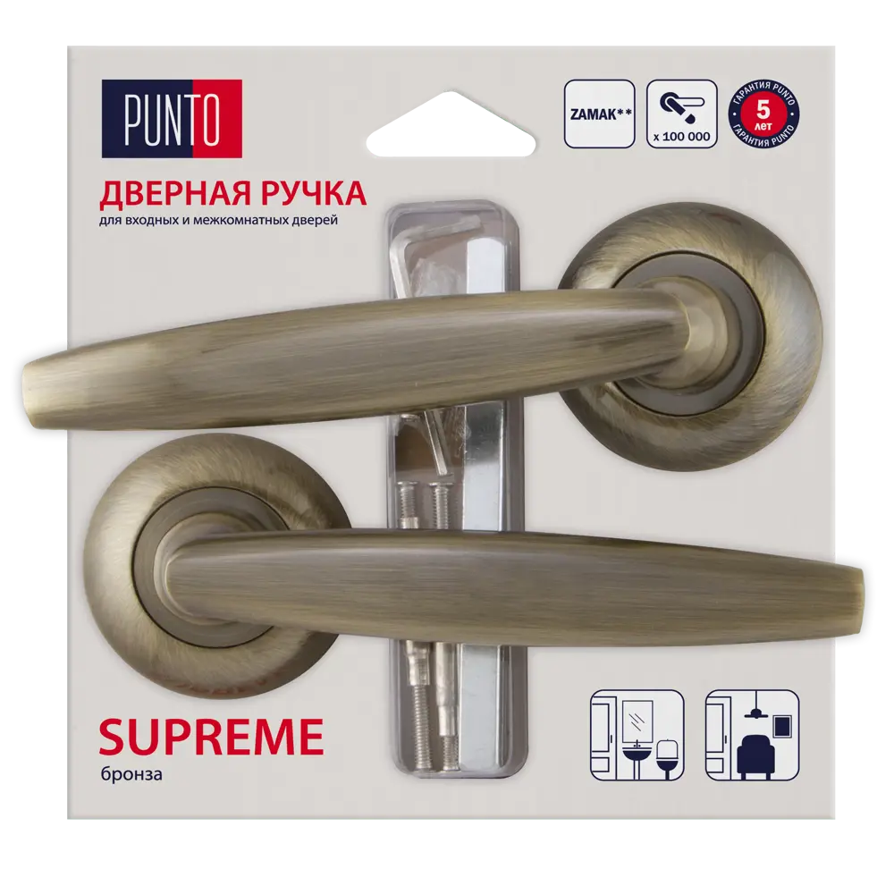 Дверные ручки Punto Supreme ZR/HD ABG-6, без запирания, комплект, цвет бронза STLM-2017640 - Вид №3