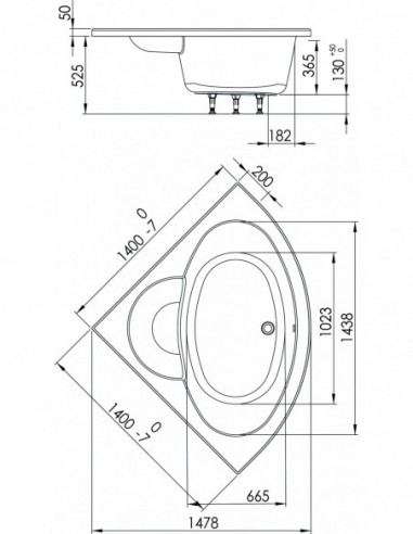 528100 001 00  Угловая ванна премиум-класса со встроенным сиденьем, рамой и 5 регулируемыми ножками в комплекте, 140 x 140 см Valentin  - Вид №2