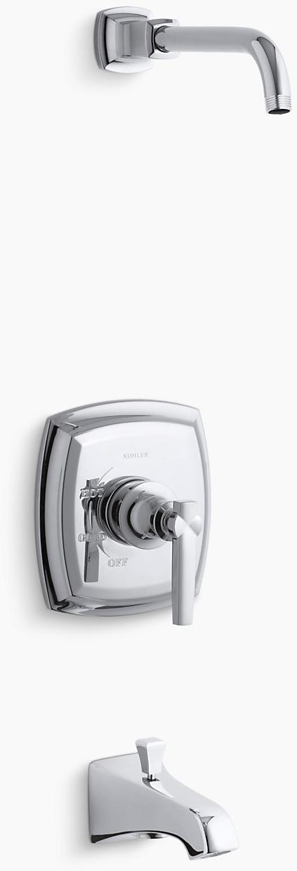KOHLER Margaux Rite-Temp для ванны и клапана душа с рычажной ручкой и изливом NPT, без насадки для душа K-TLS16225-4-CP 