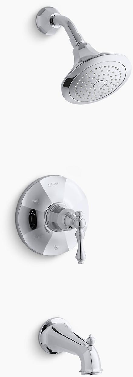 KOHLER Kelston Rite-Temp для ванны и клапана душа с рычажной ручкой, изливом и насадкой для душа 2,5 галлона в минуту K-TS13492-4-CP 