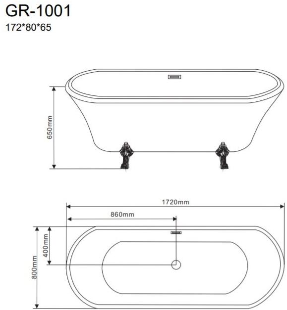 Ванна отдельностоящая GR-1001 (172x80x65) GROSSMAN  - Вид №2