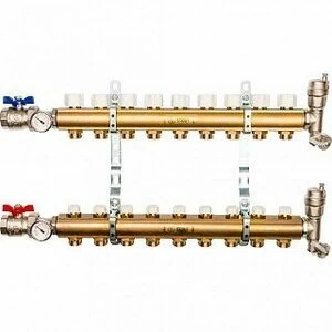 Распределительный коллектор из латуни STOUT 1" х 3/4" х 9 выходов без расходомеров