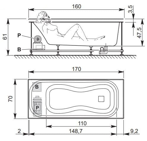 Прямоугольная ванна с гидромассажем Kinedo COROLLA ARCH-00097888 - Вид №11