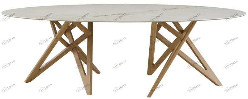 Ligne Roset Овальный стол со столешницей из керамогранита под мрамор  0m50ft5c-0m50ft5s 