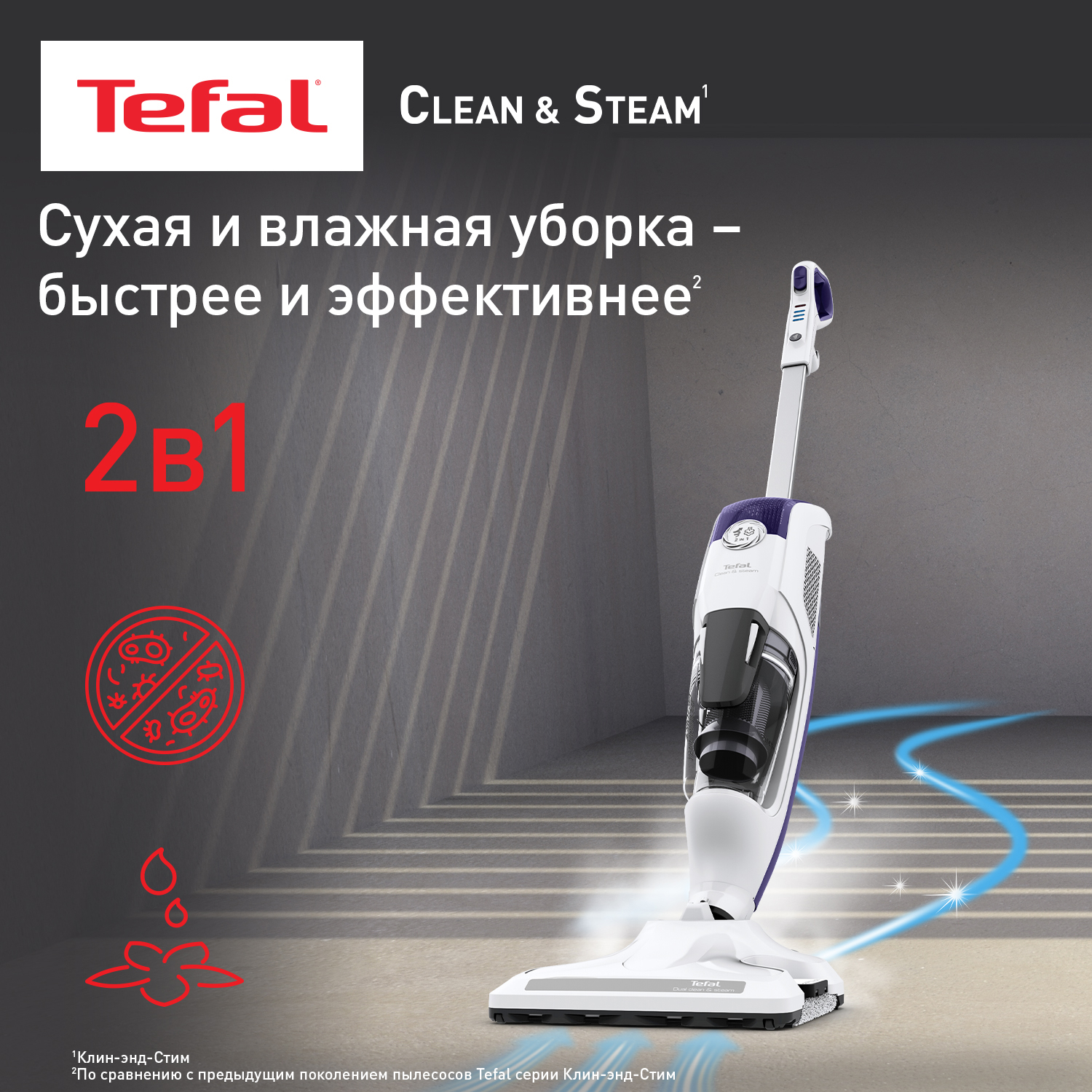 5489935 Паровой пылесос вертикальный   Tefal Clean&Steam VP7751WH  белый STDN-0094908 - Вид №5