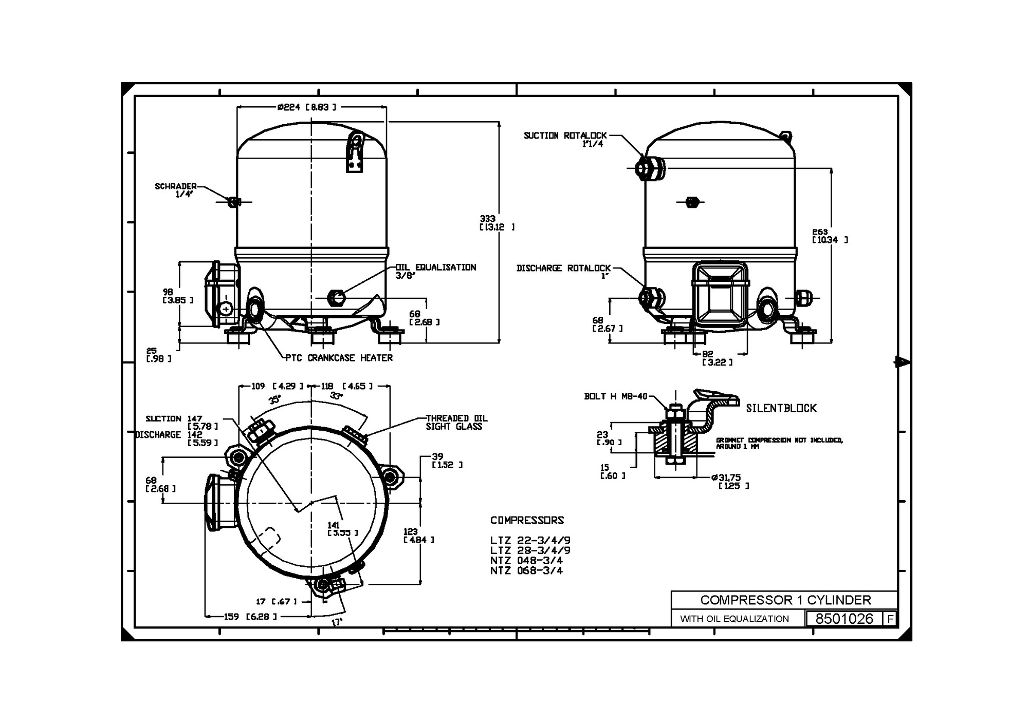 Danfoss NTZ — герметичные поршневые компрессоры NTZ068A4LR1B Компрессор поршневой 120F0231  - Вид №3
