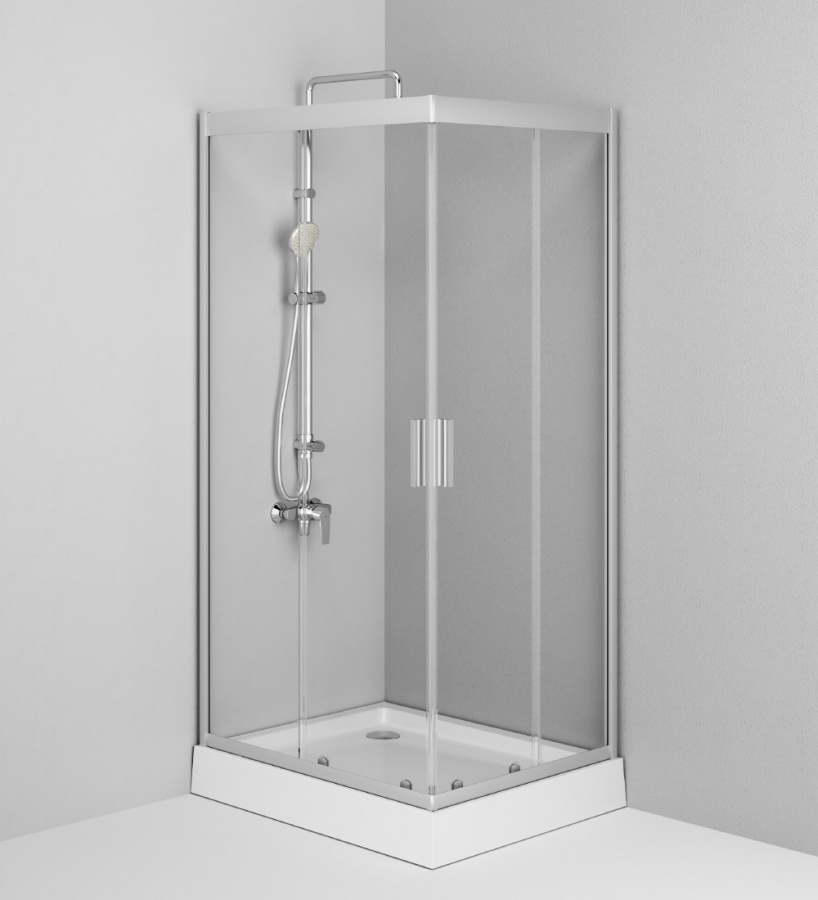 W90G-404-100280-MT душ.ограждение 100х80 прям.стекло прозрачное профиль мат.серебробез поддон AM.PM Gem - Вид №1