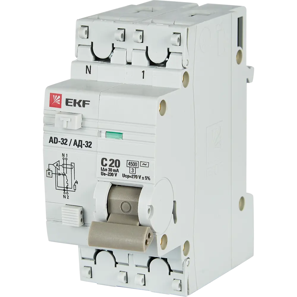 Дифференциальный автомат EKF АД-32 1P N C20 А 30 мА 4.5 кА АС STLM-2094428