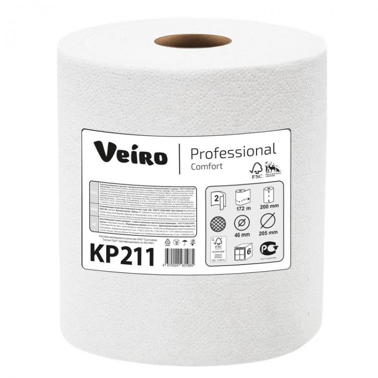 КP211 Veiro Бумажные полотенца в рулонах Veiro Professional Comfort КP211 6 рулонов по 172 м 