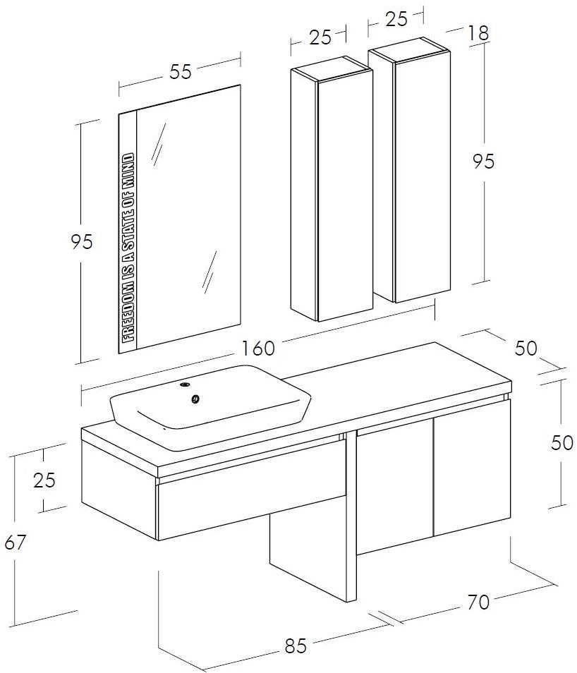 LEGNOBAGNO Одинарная лакированная тумба под раковину из ели с зеркалом Freedom lineare sun-id-1344600 - Вид №3