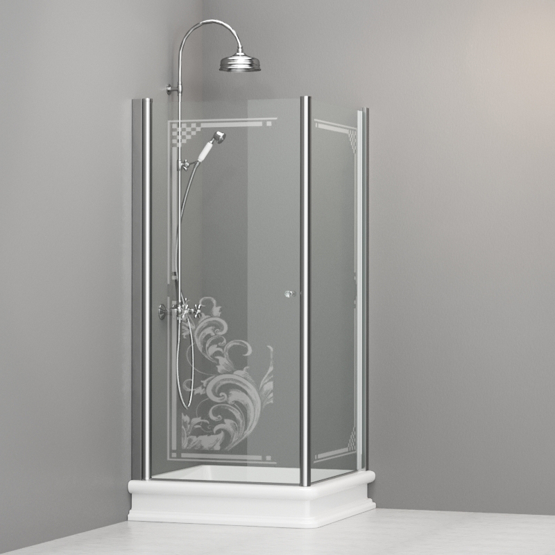 9146N0 Душевая кабина DX с распашной дверью и фиксированной боковой частью для душевого поддона квадрат 90x90, цвет Хромированный Kerasan RETRO Италия 