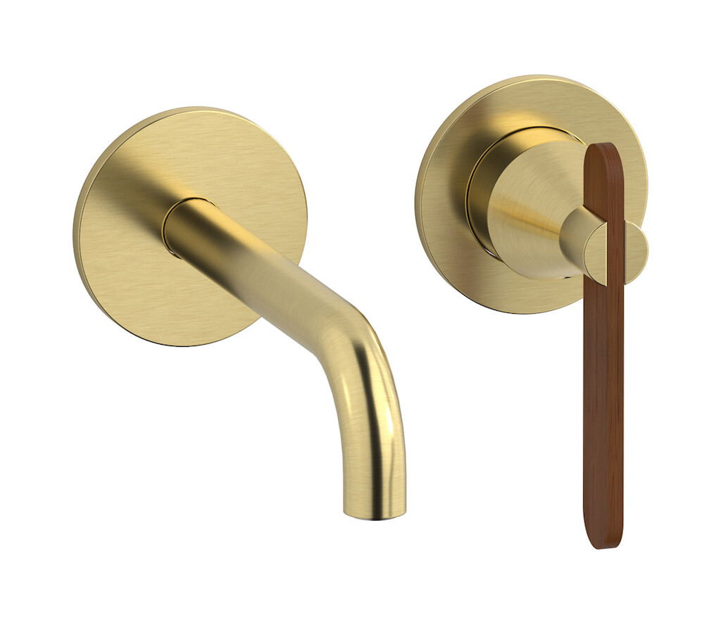 Встроенный в стену смеситель для раковины на 2 отверстия в комплекте с донным клапаном WE ARE IB oh207on Brushed Pale Gold Soho