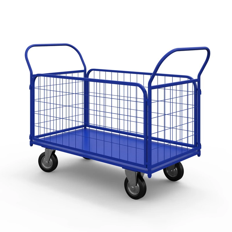 Тележка платформенная с сетчатыми бортами ТС 7 (г/п 300 кг, 1400x800 мм, колеса черная резина 125 мм) Верстакофф 65-0296