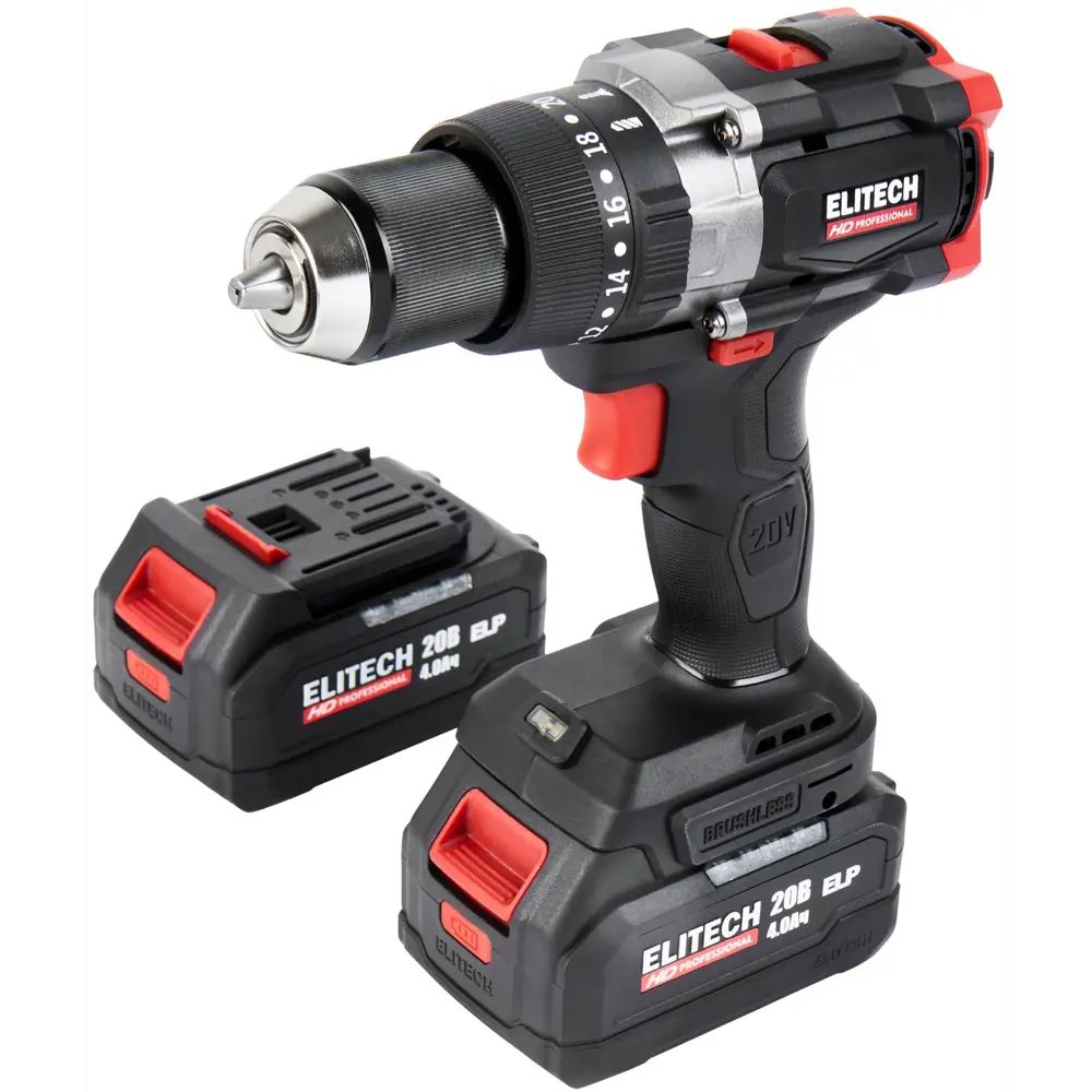 89399011 Дрель-шуруповерт аккумуляторная бесщеточная Elitech HD CD 20BL2 20 В Li-ion 2x4 Ач STLM-1422223  - Вид №7