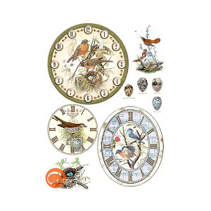 008740 Декупажная карта 30.8 x 44 см "Циферблаты с птицами" Чип-Арт