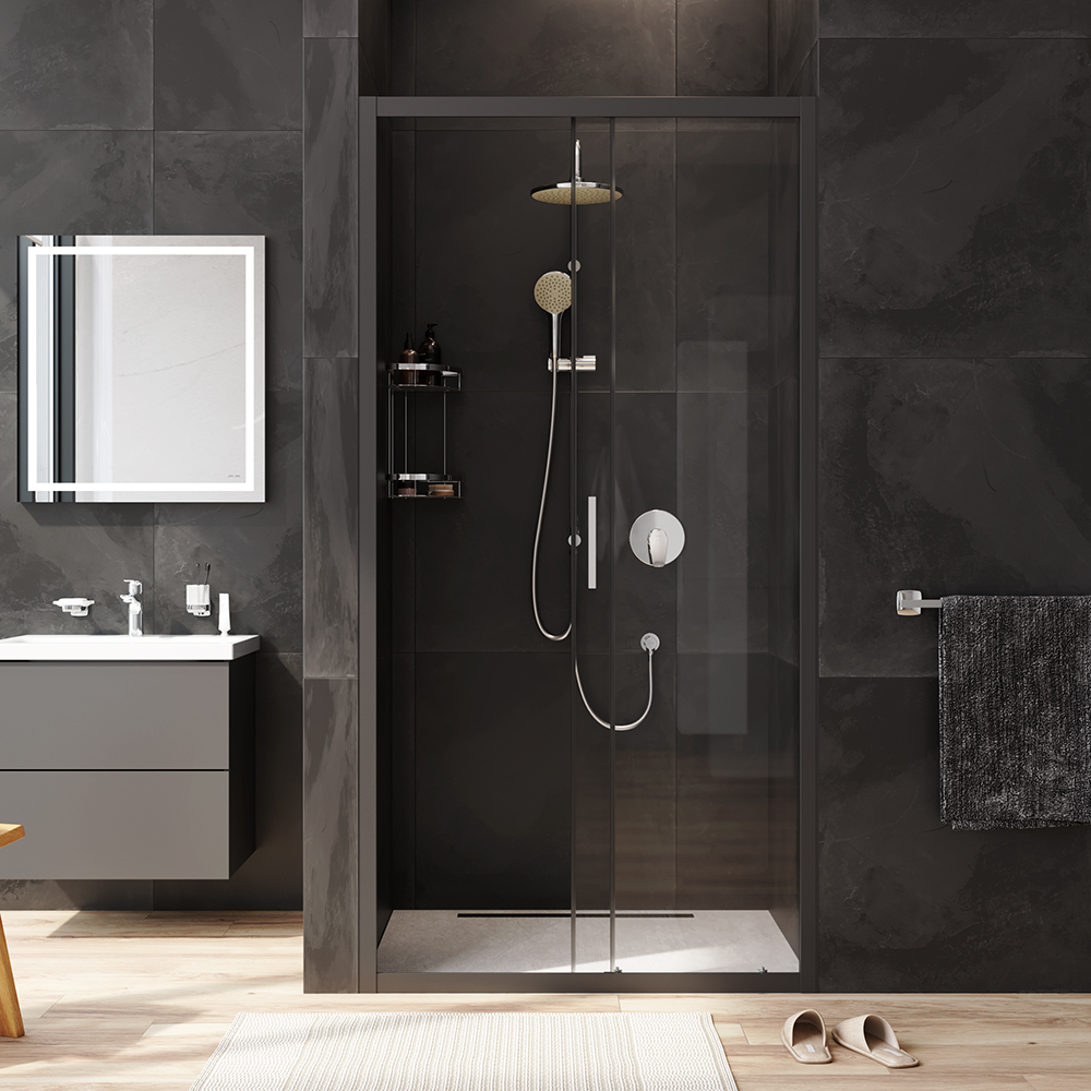 W90G-100-1-195BT Solo Дверь душевая 100х195 стекло прозрачное профиль черный матовый AM.PM Gem - Вид №2