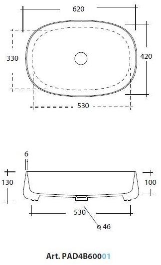 Pad4b50001 / pad4b60001 Накладная раковина на столешницу  овальная Olympia Ceramica LAVABI D'ARREDO - Вид №5