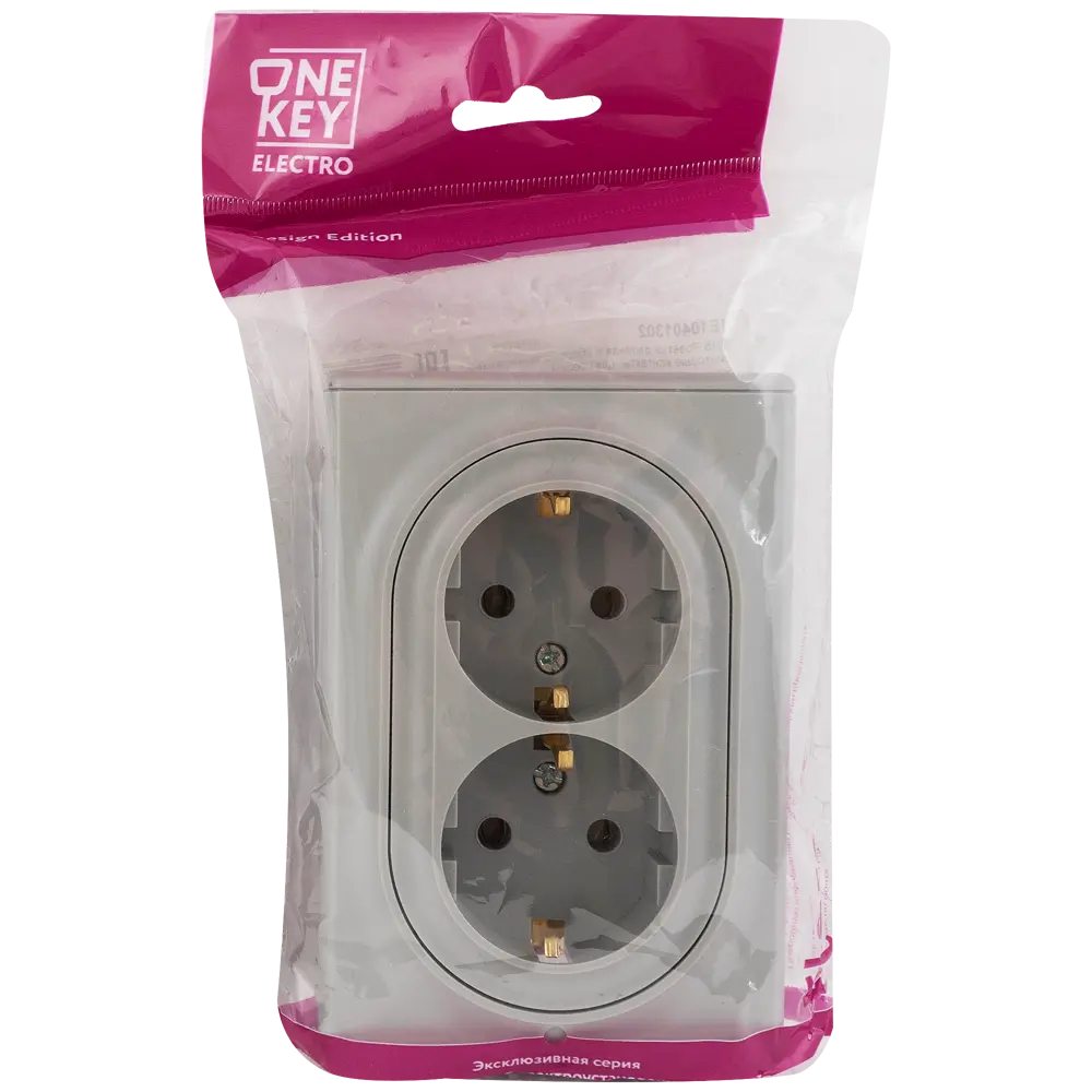 Розетка двойная встраиваемая Onekey Florence с заземлением, цвет серый ONEKEYELECTRO STLM-2151769 - Вид №3