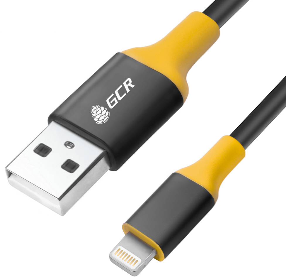 GCR-50955 кабель 3a 1.0m apple usb 2.0 am/lightning 8pin mfi для iphone 5/6/7/8/x - поддержка всех ios, черный, алюминиевый корпус черный, желтый пвх, Greenconnect Santreyd 