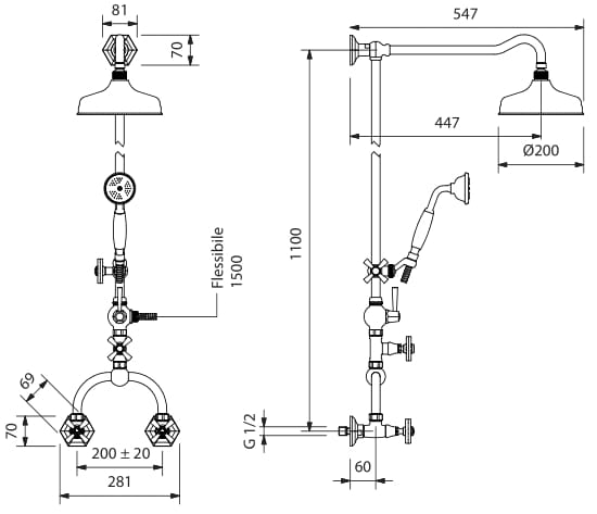 Металлическая настенная душевая колонна с ручным душем Park Avenue Crowe ARCH-00007779 - Вид №2