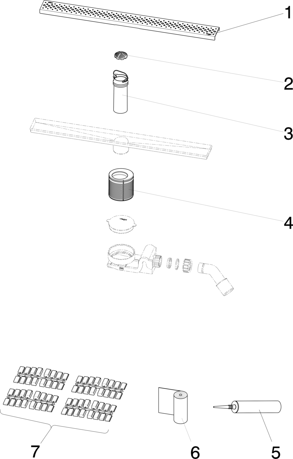 Канализационная арматура  Душевые лотки Advantix  Решетки VIEGA 619 084 1)3) Модель 4964.10 Santreyd  - Вид №2