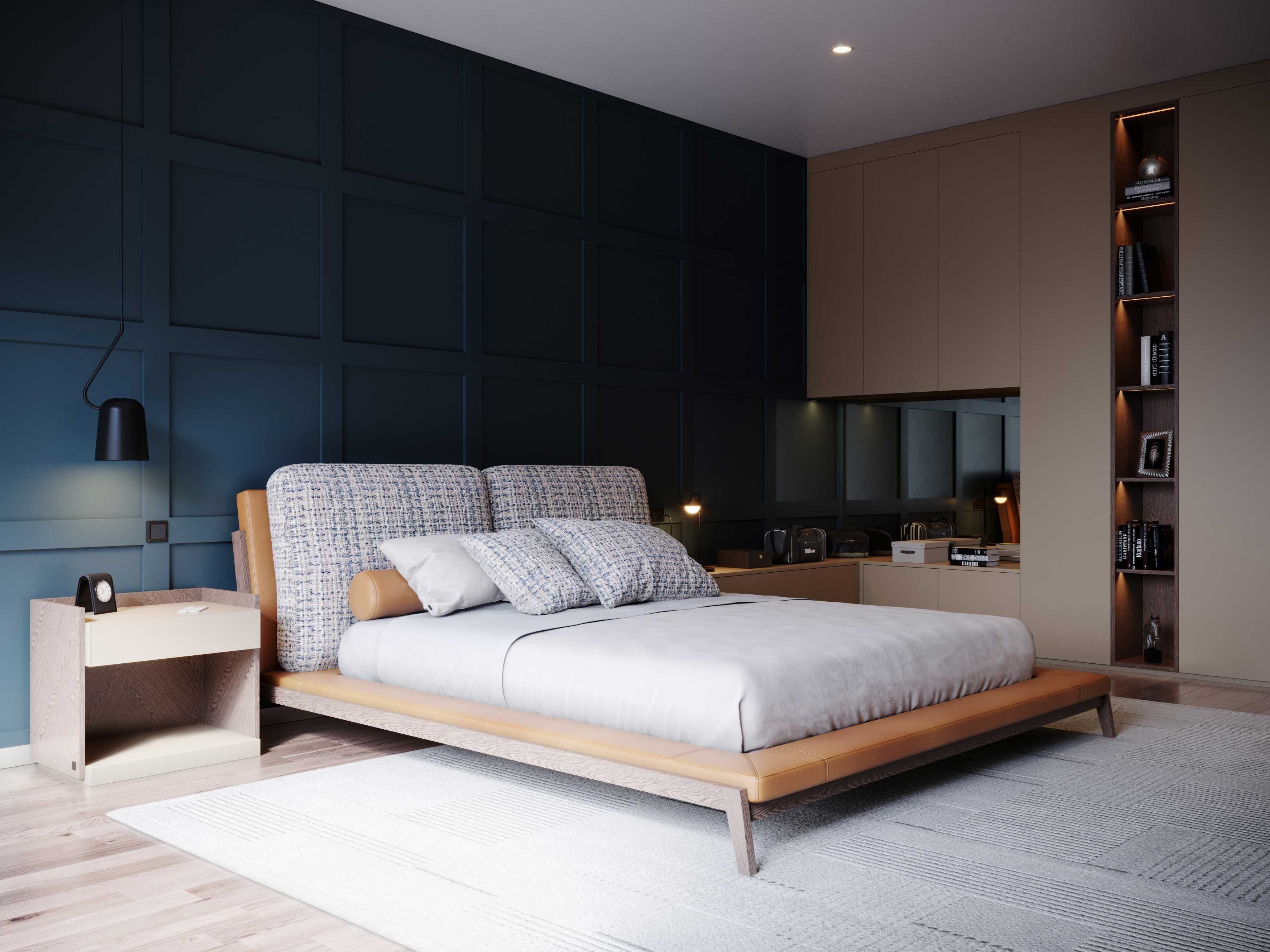 Двуспальная кровать из верблюда с мягким изголовьем Stylish Club Milos ARCH-00047409 - Вид №7