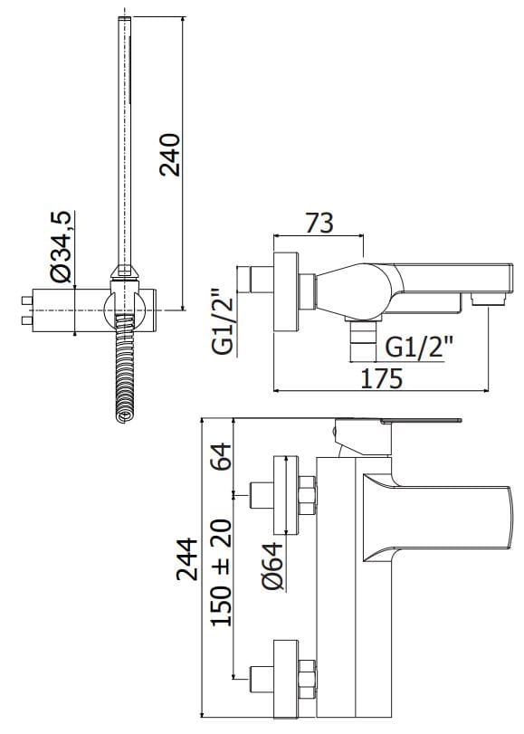 Открытый смеситель для ванны/душа с ручным душем RUBINETTERIA PAFFONI Tango ARCH-00136909 - Вид №1