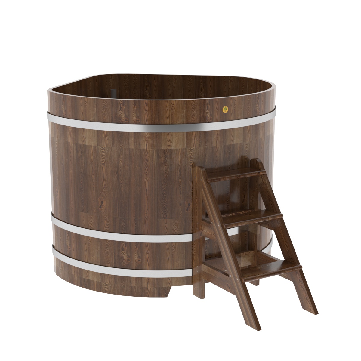 1587 Купель угловая из сращенных ламелей лиственницы 1,37х1,37х1,2 морёная Alyarus 