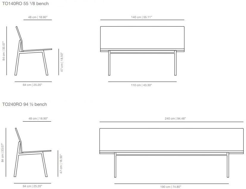 Viccarbe Деревянная скамейка со спинкой  To140/240-ro/at/t  - Вид №12