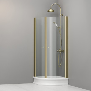 9158T1 Душевая кабина реверсивная DX/SX для душевого поддона четверть круга 80x80, цвет Золотистый Kerasan RETRO Италия