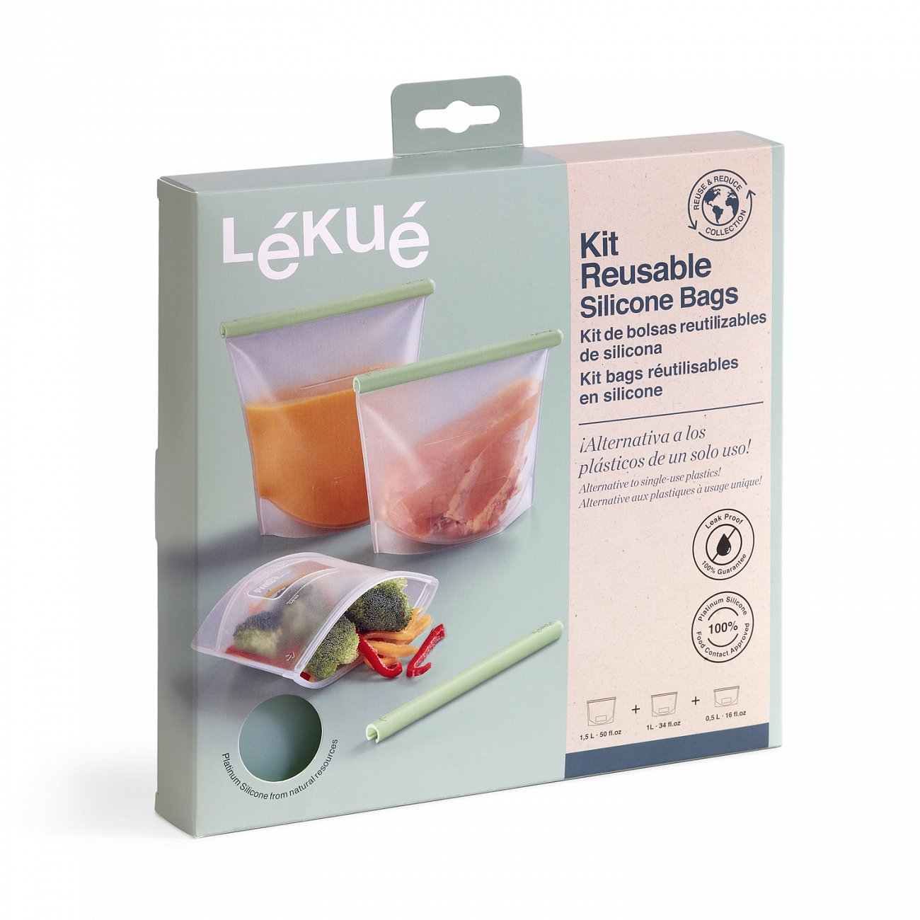 Пакеты силиконовые прозрачные с зажимом 3 штуки Lekue LEKUE ДИЗАЙНЕРСКИЕ 00-3951846 Прозрачный  - Вид №6