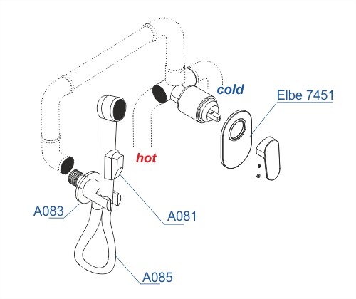 A117451 Встраиваемый комплект для биде со шлангом 150 см WasserKRAFT  - Вид №3