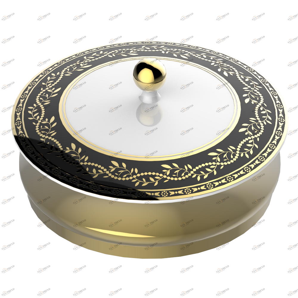 A7F-4623 Банка большая из древесно-волокнистого материала средней плотности лакированная металлизированная с фарфоровой крышкой Thg-paris Marquise чёрный с золотым декором Хром A7F-4623 CAT.A