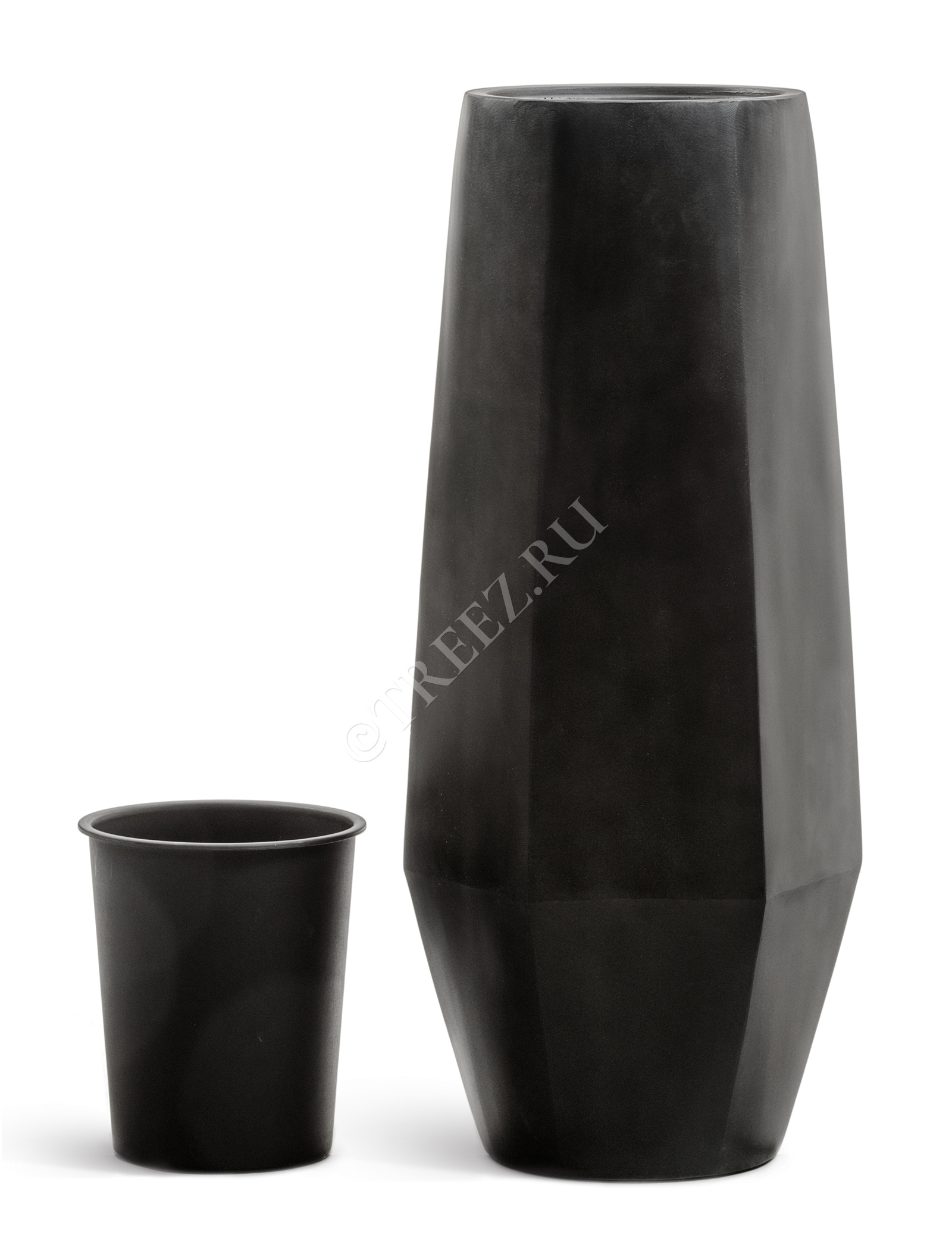 41.3321-08-048-BLCK-097 Кашпо  Effectory - серия Crystal - Высокий многогранник - Антрацит Цветочная коллекция  - Вид №5