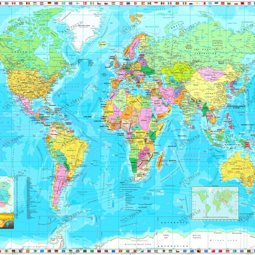 4-055-World-Map-Flags Фотообои Komar Vol.15 1.84х2.54 м 4055WORLDMAPFLAGS