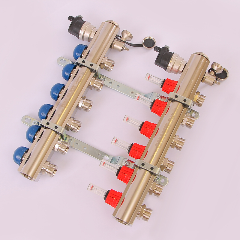 Коллекторная группа TOPWAY с термостатическими вентилями и расходомерами с резьбой под евроконус EMMETI 1"x3/4"ЕК 6 выходов 01298218 - Вид №1