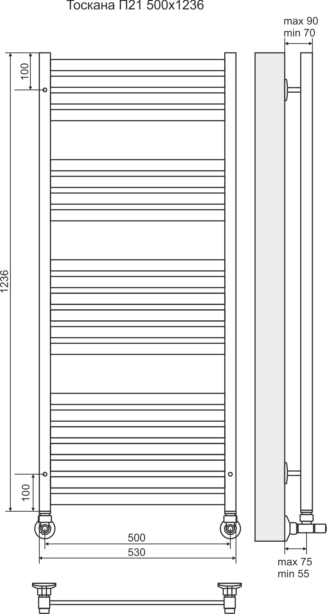 4620768886232 ЛЮКС Тоскана П21 500х1236 (7+6+4+4) Полотенцесушитель TERMINUS Нержавеющая сталь - Вид №2