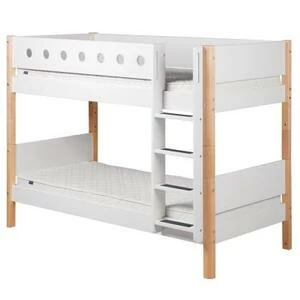 Кровать Flexa White двухъярусная с лестницей, 190 см, белая лакированная