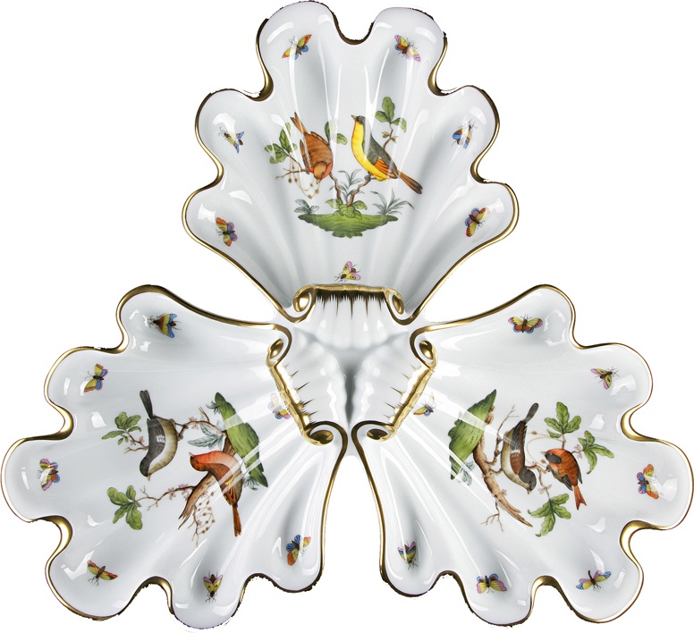 86177 Herend Блюдо - ракушка трехсекционное 44,5см "Ротшильд" Фарфор 