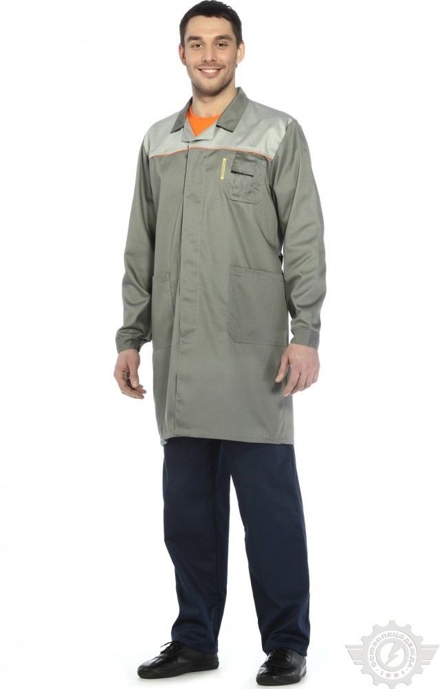 65752 Халат "Профессионал" мужской темно-серый со светло-серым  Одежда для обслуживающего персонала  размер 52-54/170-176 Спецодежда  - Вид №2