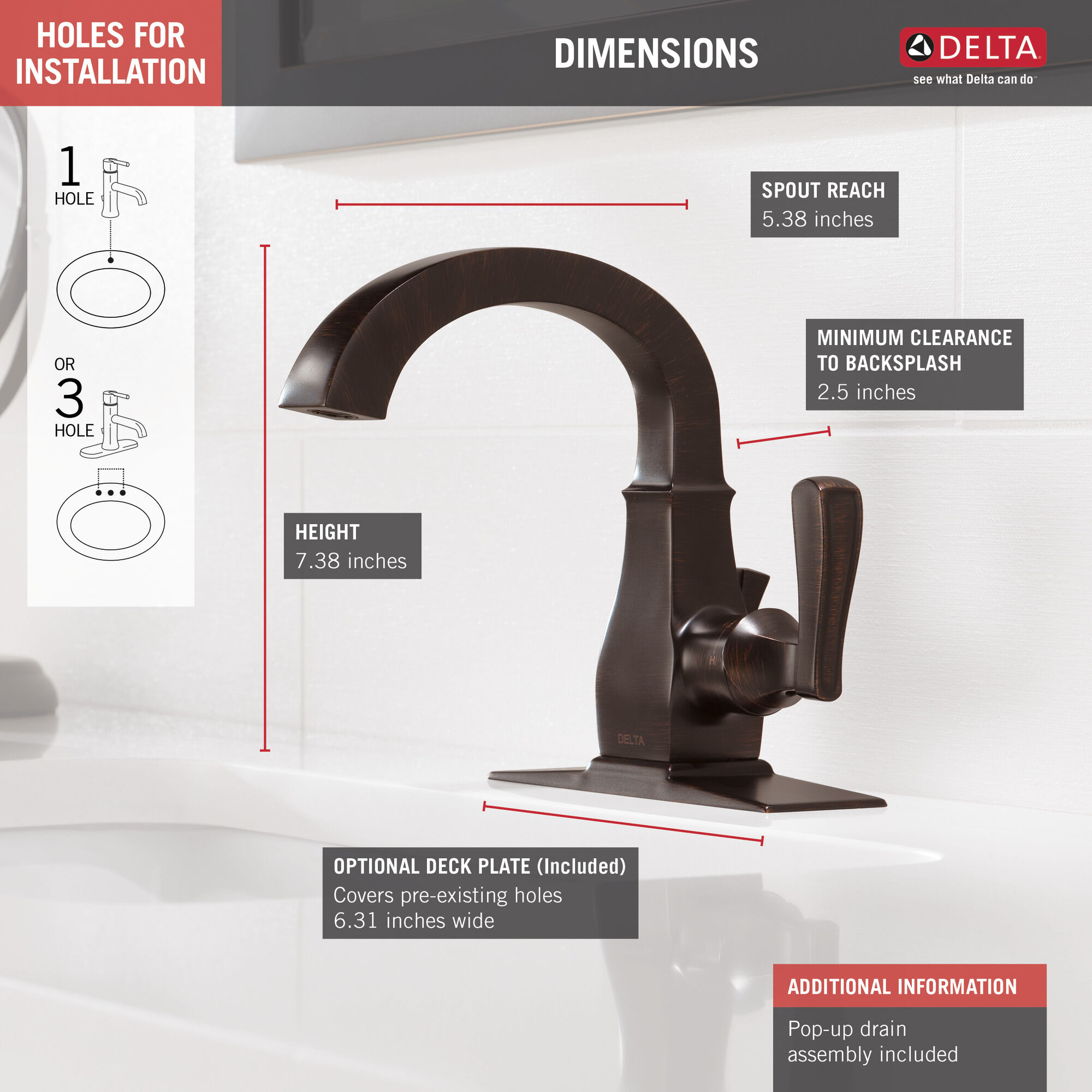 15718LF-RB Смеситель для ванной с одной ручкой Delta Faucet Lakewood Венецианская бронза - Вид №1