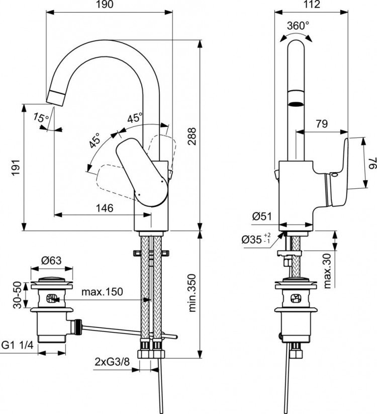 B1716AA Смеситель для раковины Ideal Standard CERAFLEX  - Вид №2