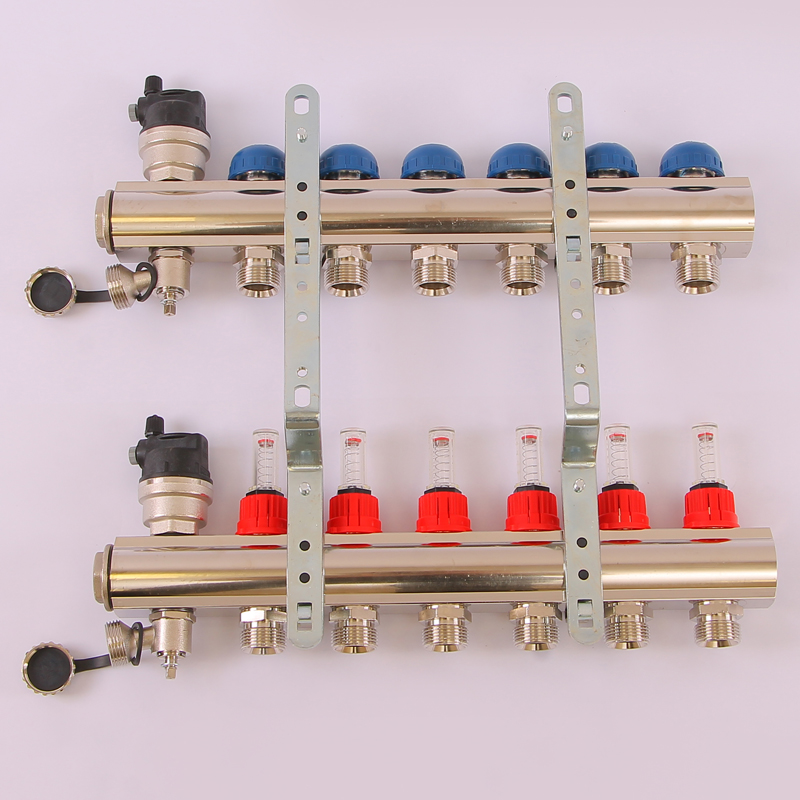 Коллекторная группа TOPWAY с термостатическими вентилями и расходомерами с резьбой под евроконус EMMETI 1"x3/4"ЕК 6 выходов 01298218 - Вид №3