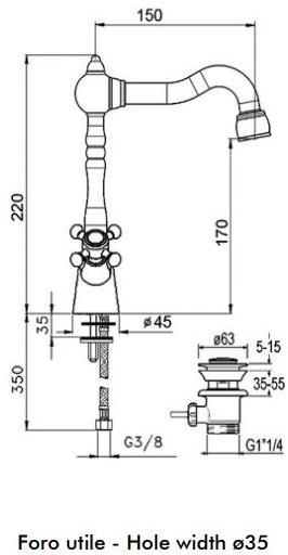 GUGLIELMI Смеситель для раковины с аэратором Classica Fbcl54520 - Вид №5