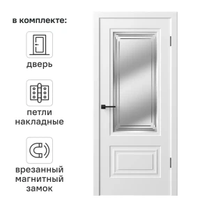 Дверь межкомнатная со стеклом Комфорт-2 80x200 см эмаль цвет белый с замком и петлями 89437592 STLM-2094186