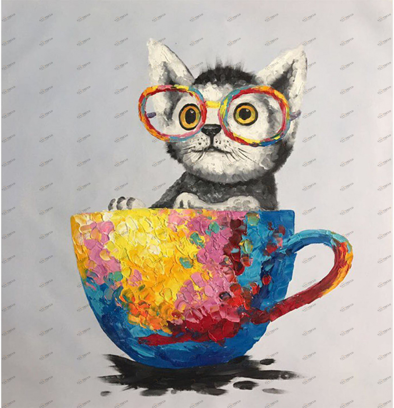 Картина на холсте 100х100 см "Кот-студент" EVENHOME КАРТИНЫ МАСЛОМ 130085 Желтый;серый;синий;разноцветный 