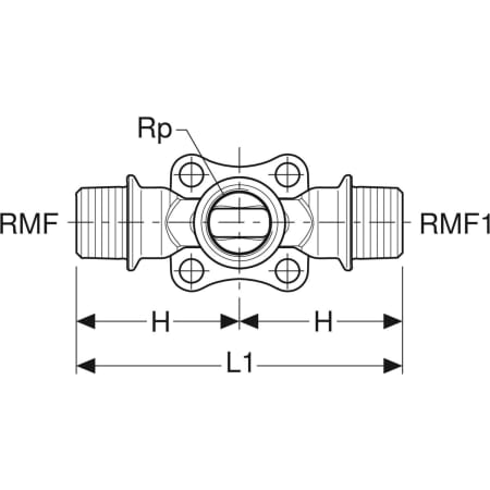 602.307.00.1 Т-образная водорозетка Geberit 90° прямая, с наружной резьбой MF 1/2" Geberit  - Вид №3